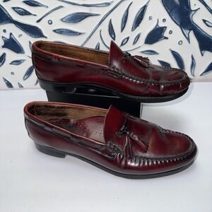 Vintage GH Bass Weejuns Leather Tassel Loafers Shoes Mens 9 Burgundy USA Italy